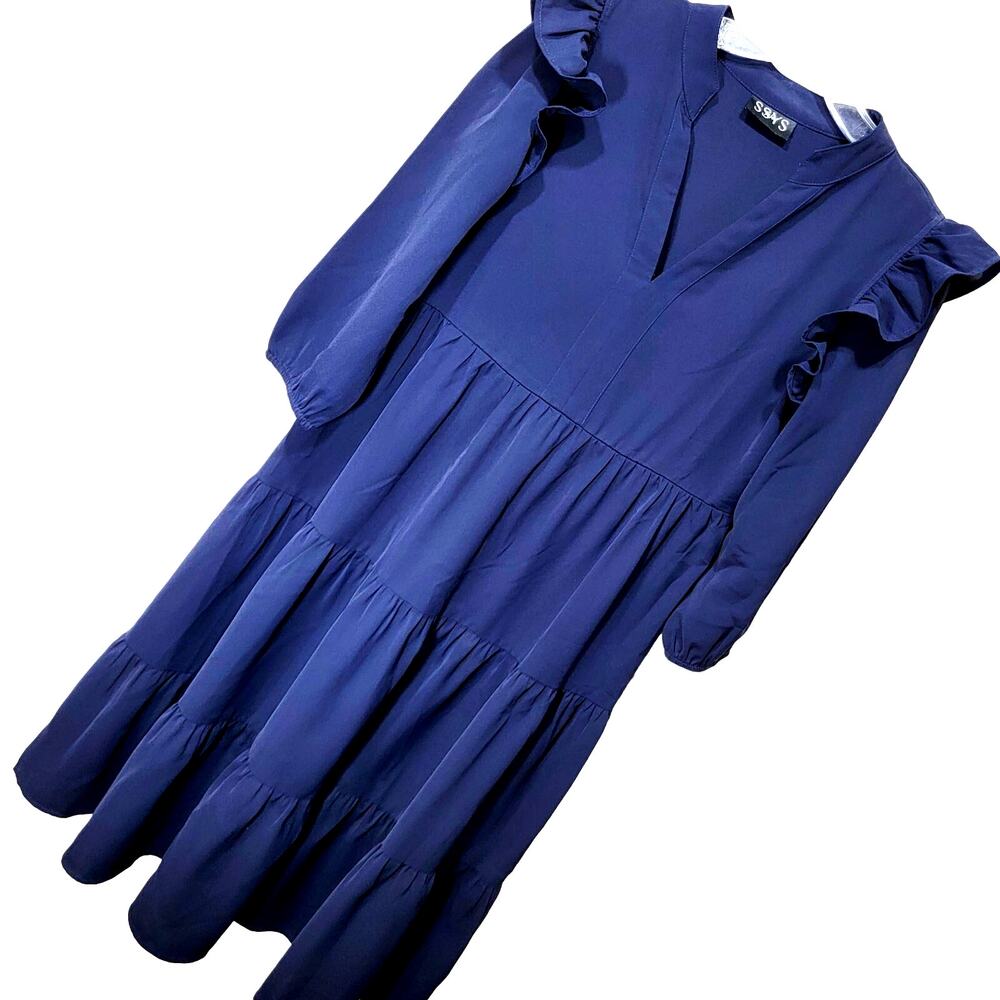 SSYS Dress Navy Blue S Tiered A Line Loose Ruffle 1057 Lined Country